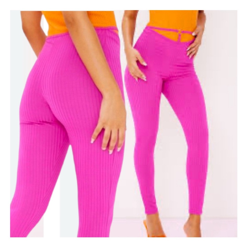Pretty Little Thing Hot Pink Ribbed Cut Out Pants New with Tags